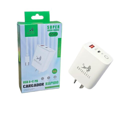 CARGADOR 220V 55W USB+TIPO C + CABLE TIPO C
